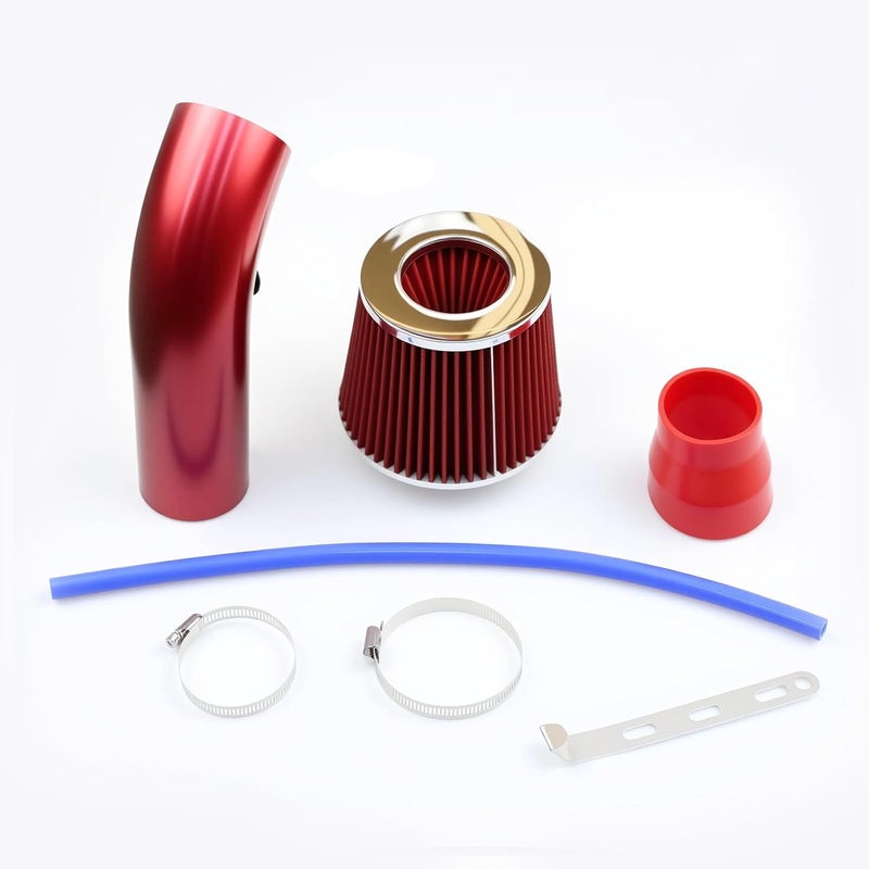 MINGABC Cold Air Intake Pipe, 76mm 3 Inch Universal Performance Car Cold Air Intake Turbo Filter Aluminum Automotive Air Filter Induction Flow Hose Pipe Kit (RED) - Image 1
